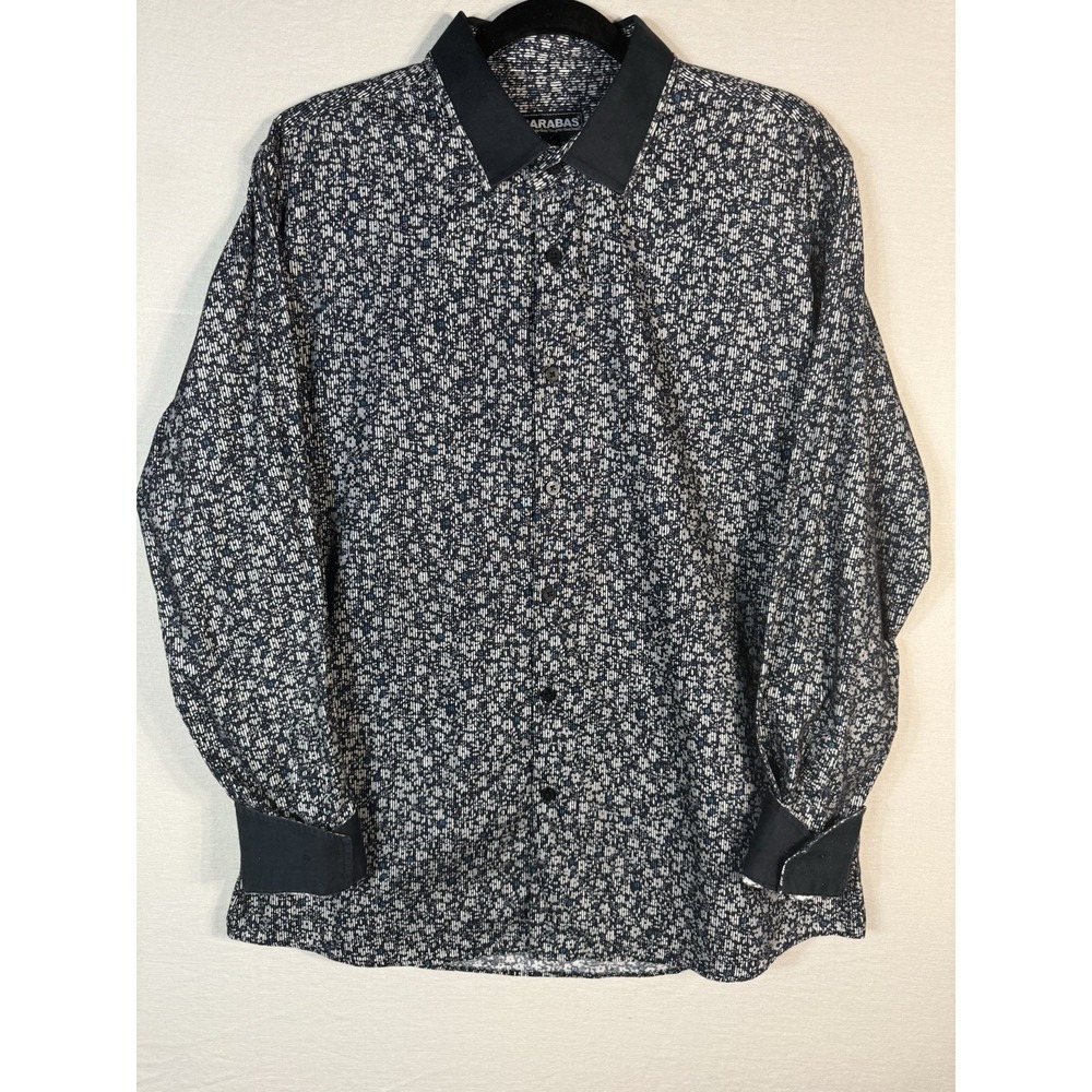 Barabas Mens XL Black Abstract Print Button Up Shirt Contrast Collar Long SLeeve